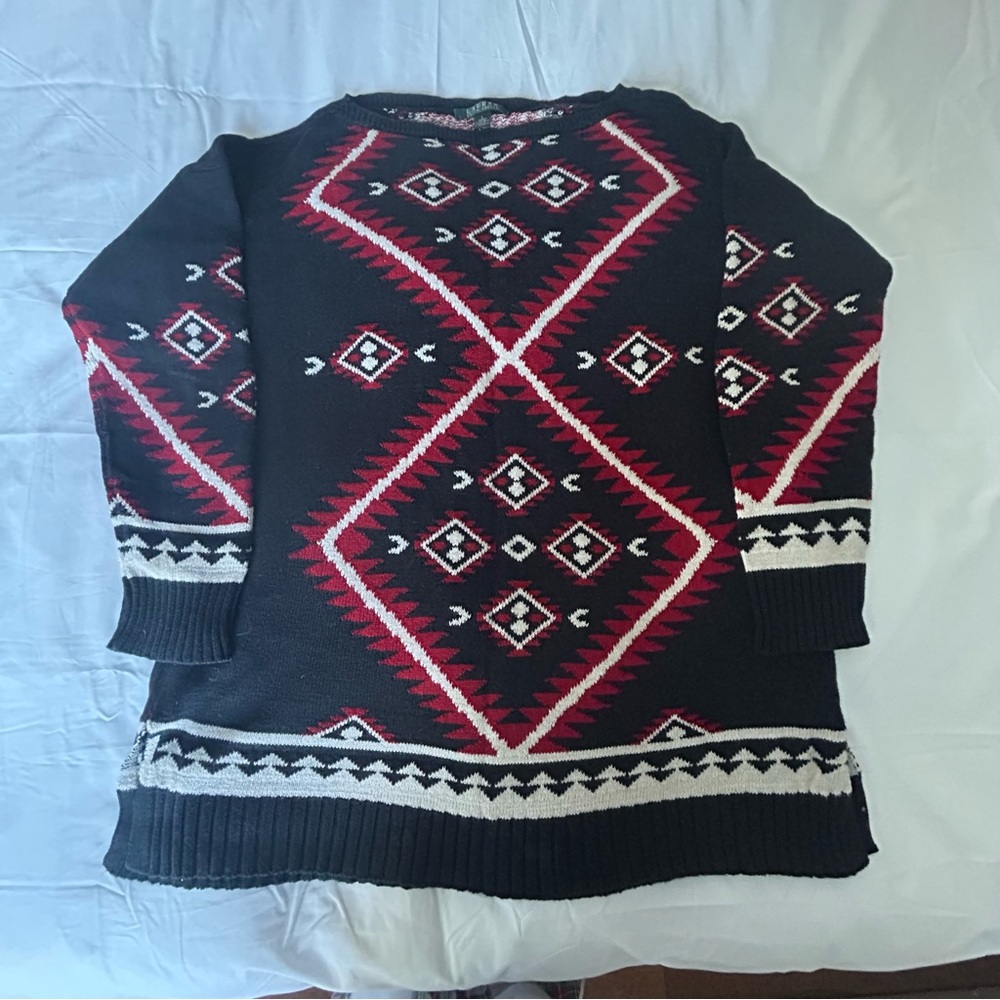 Ralph Lauren Black and Red Geometric Sweater
